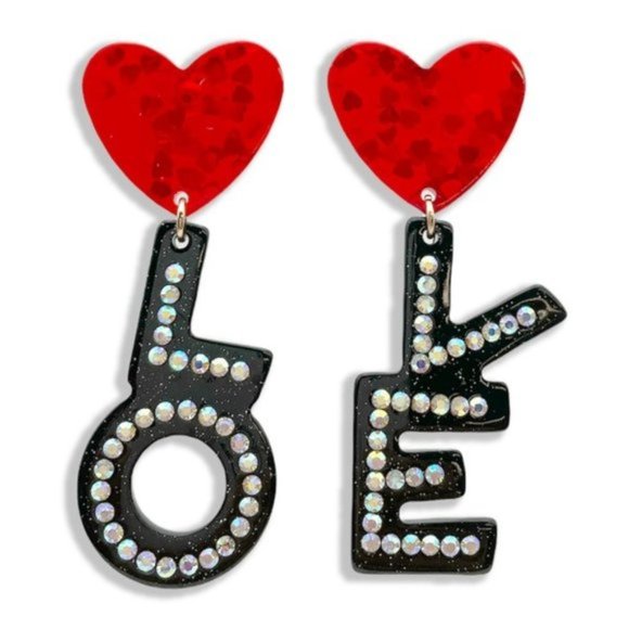 One Blessed Nana Jewelry - ❤️NWT  BOUTIQUE  Heart "LOVE" Earrings With Accents  *VALENTINE'S*